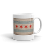 vintage Chicago flag on tea mug handle on right
