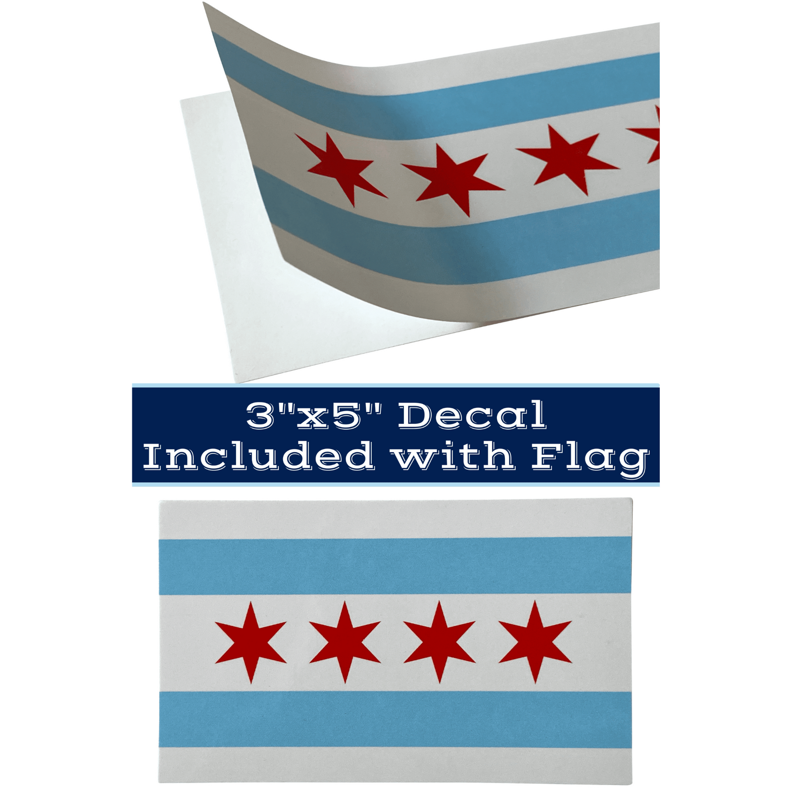 Flag | Windy City 3'x5' Chicago Flag | Chicago Flag 3x5 Foot Nylon with Embroidered Stars, Brass Grommets, and Canvas Header | Fine Line Flag | finelineflag