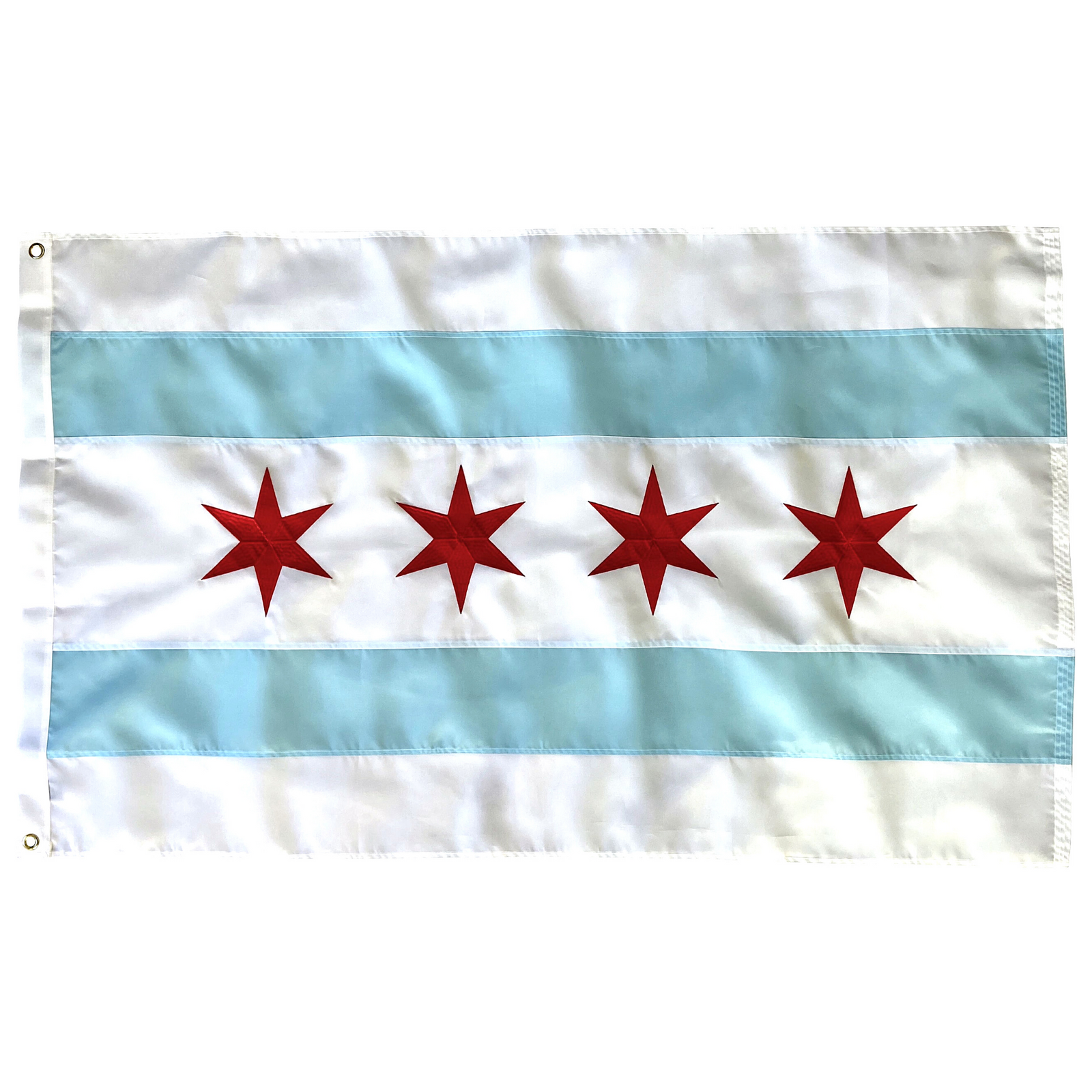 Flag | Windy City 3'x5' Chicago Flag | Chicago Flag 3x5 Foot Nylon with Embroidered Stars, Brass Grommets, and Canvas Header | Fine Line Flag | finelineflag