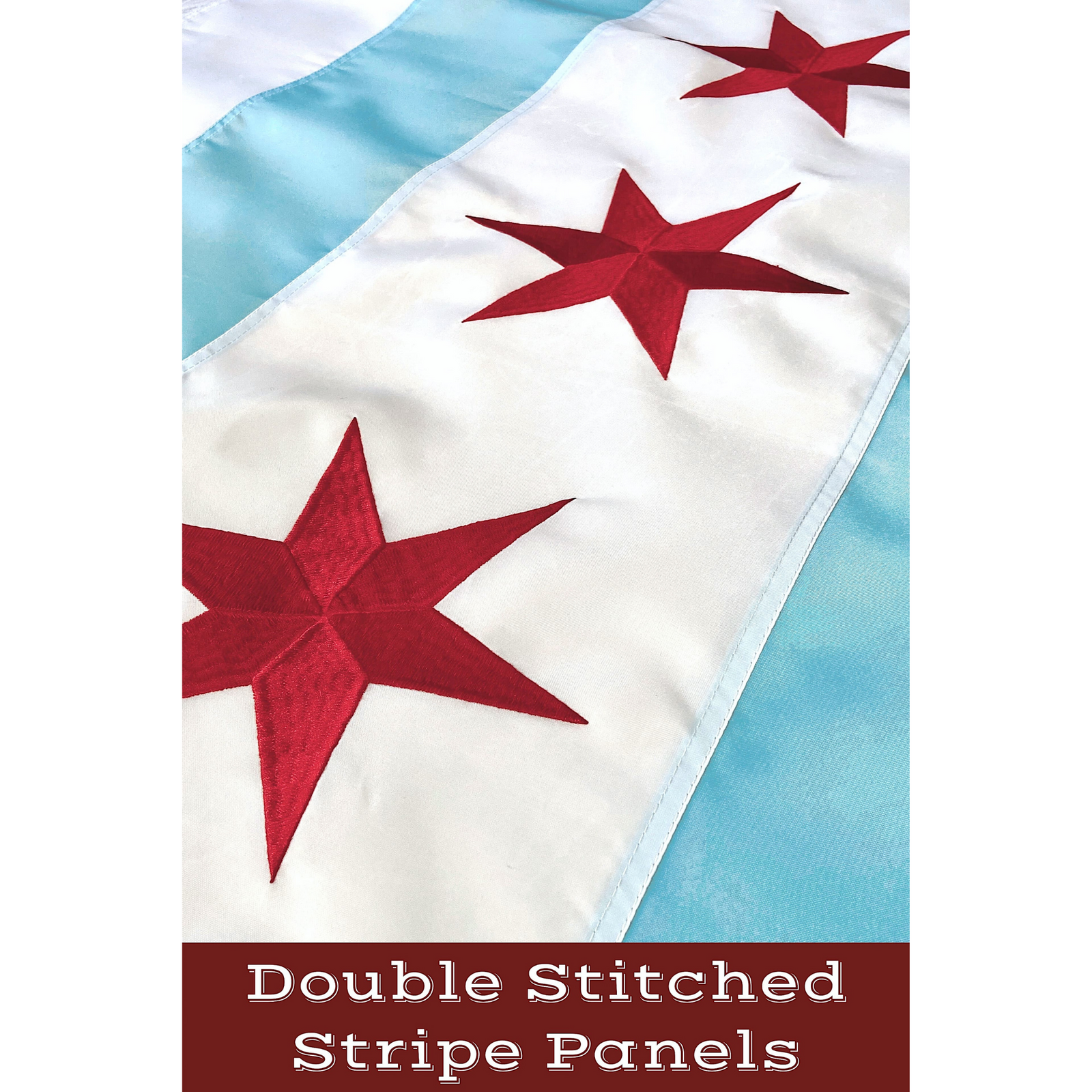 Flag | Windy City 3'x5' Chicago Flag | Chicago Flag 3x5 Foot Nylon with Embroidered Stars, Brass Grommets, and Canvas Header | Fine Line Flag | finelineflag