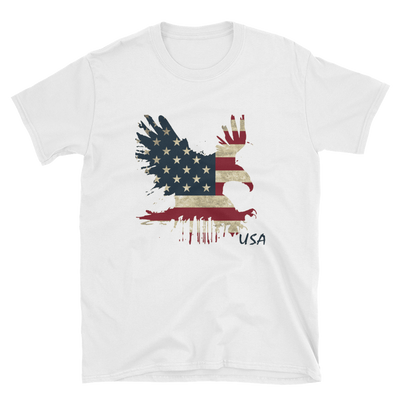 white t-shirt with American eagle landing print