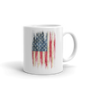 grunge rough vintage print of US flag on white coffee mug