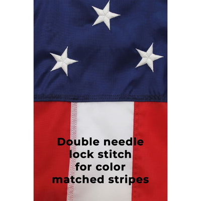 close up of lock stitch on 4x6 US flag