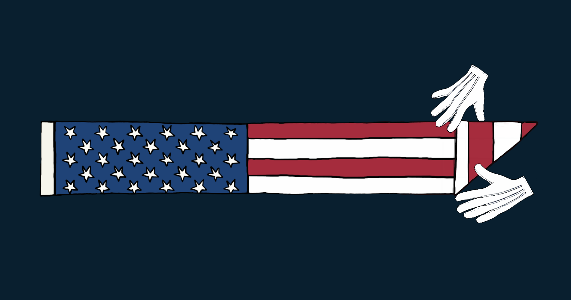 Two hands folding the American Flag