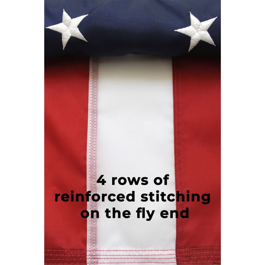 Quadruple-row stitching on the reinforced fly end of a Fine Line Flag American flag