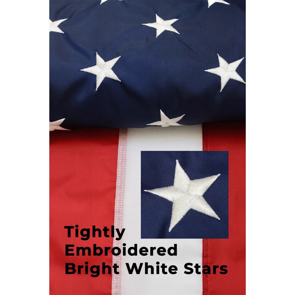 Embroidered star detail on a Fine Line Flag American flag