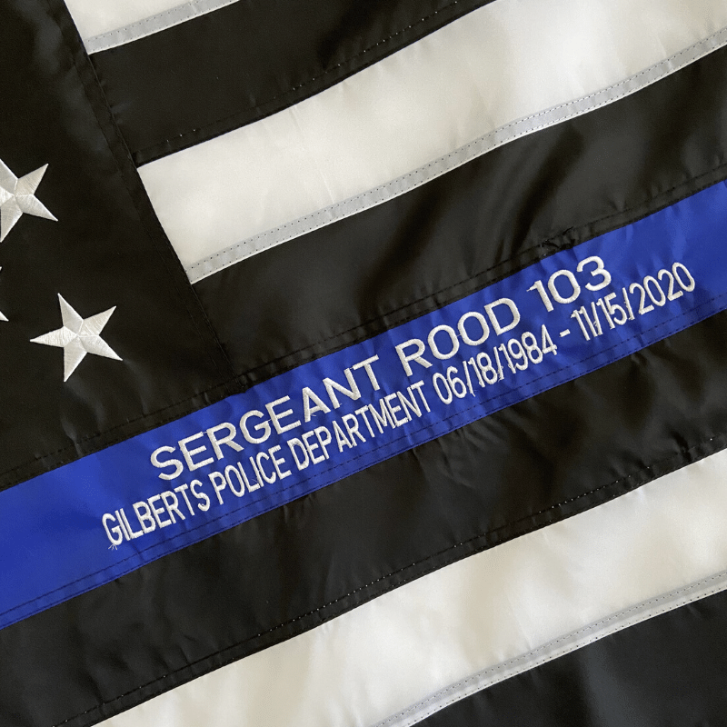 thin Blue Line flag with Officer name custom embroidered