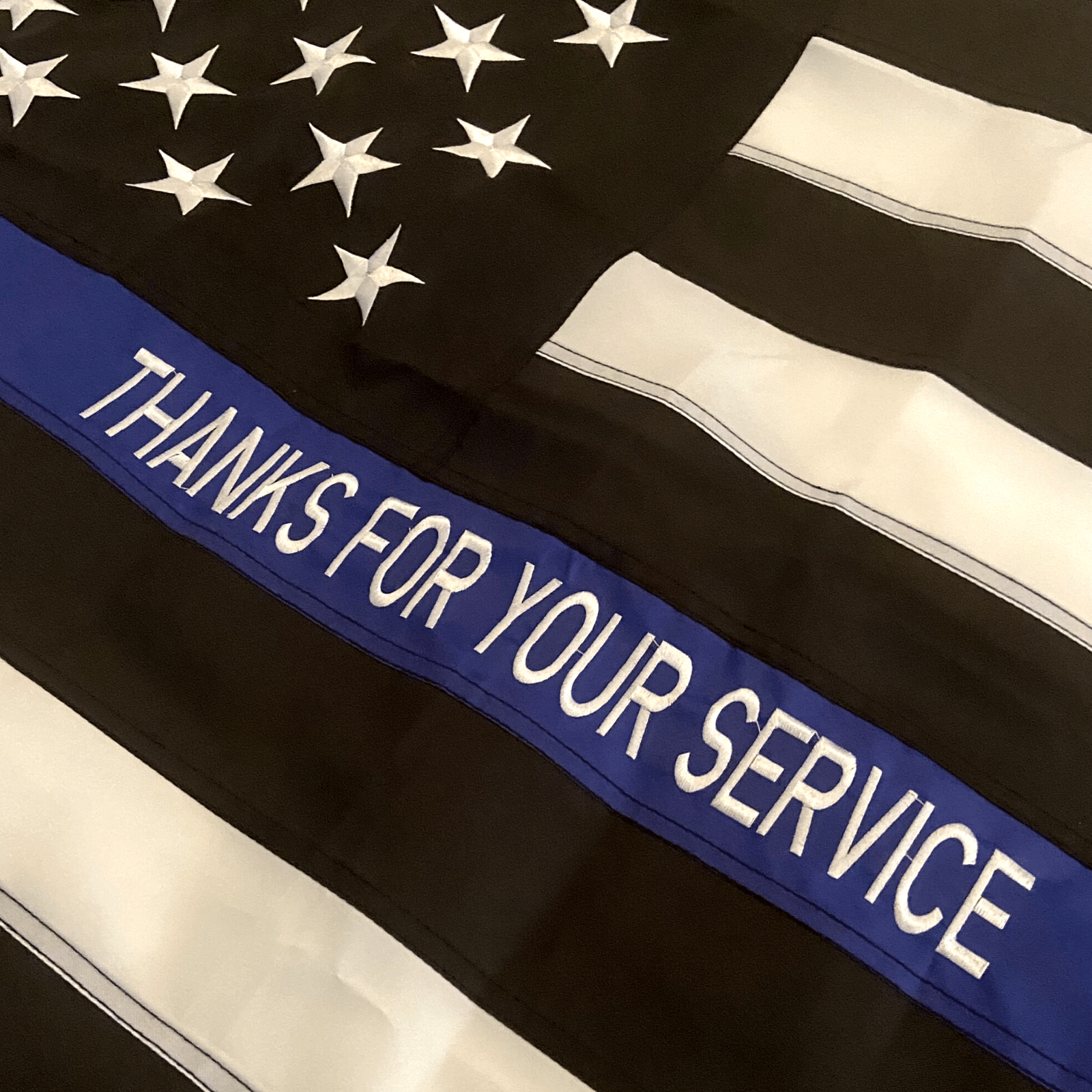 Thin Blue Line Police Flag with custom embroidery thanks for your service