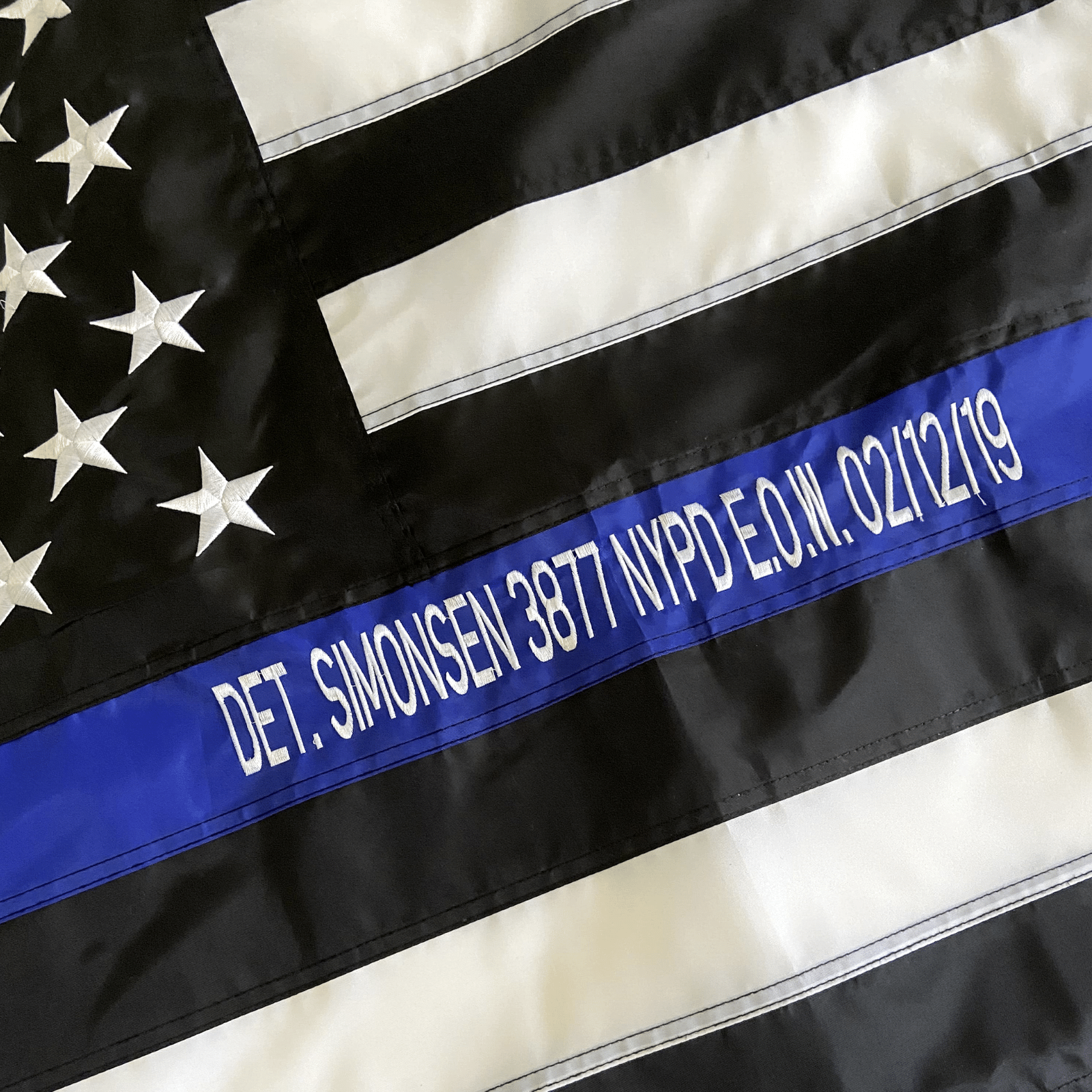 Thin Blue Line Police Flag with custom embroidery officer name