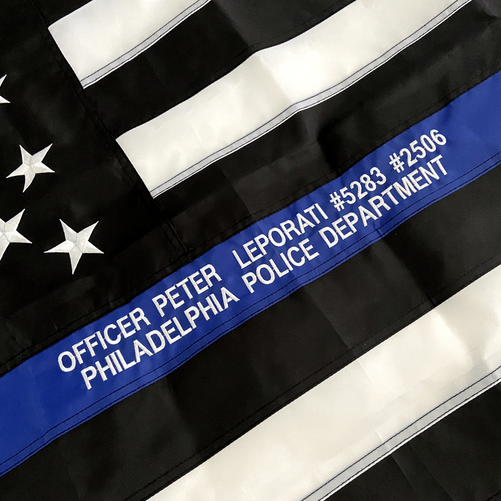 Thin Blue Line Police Flag with custom embroidery