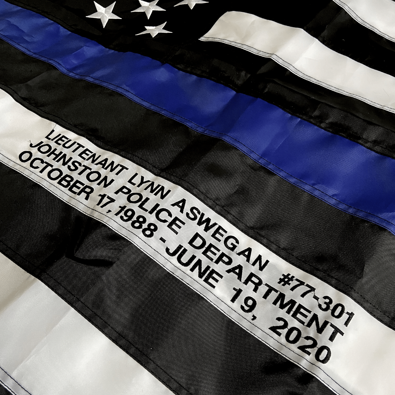 Thin Blue Line Flag custom embroidered officer name