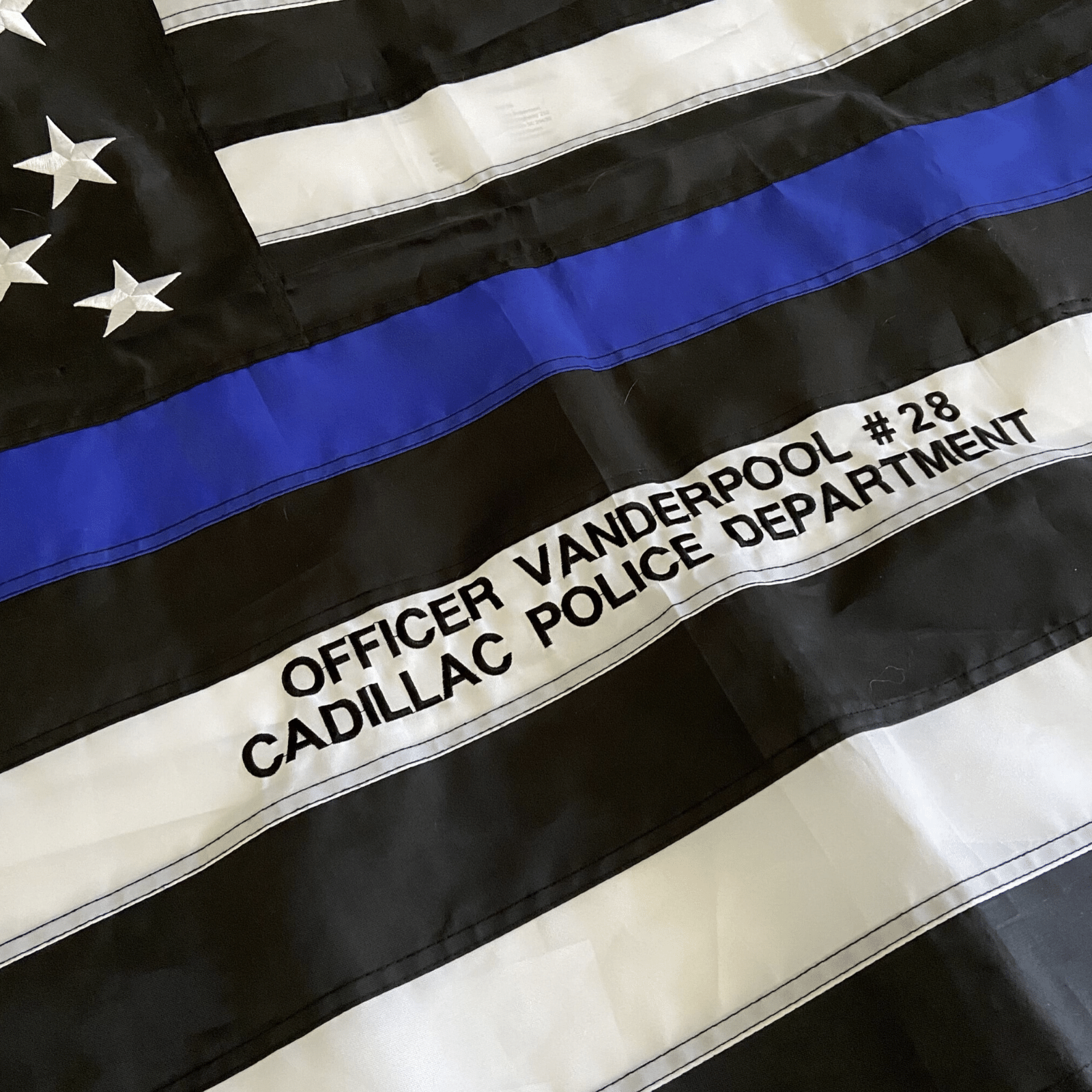 Thin Blue Line Police Flag with custom embroidery officer name