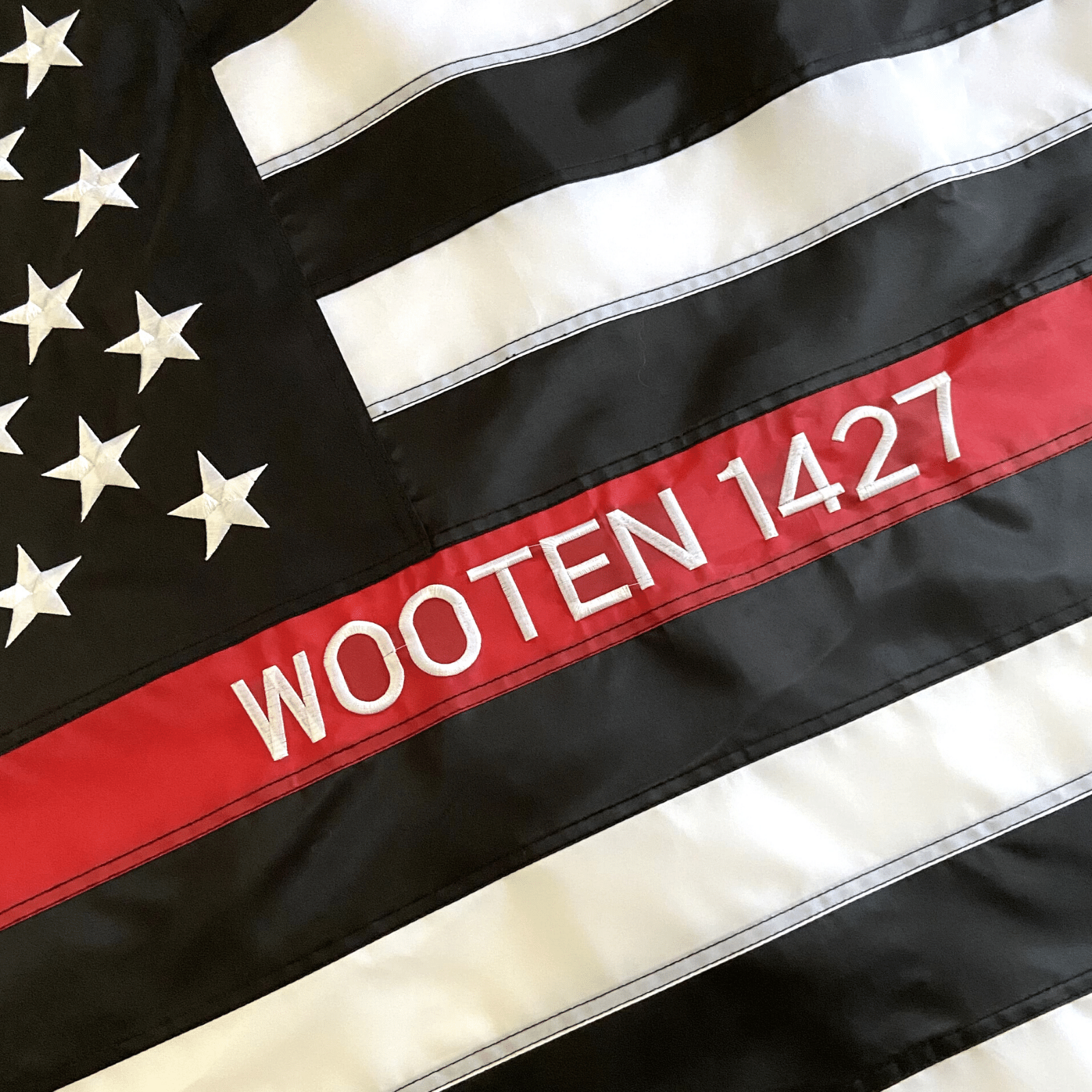 Thin Red Line Flag with custom embroidery firefighter name wooten