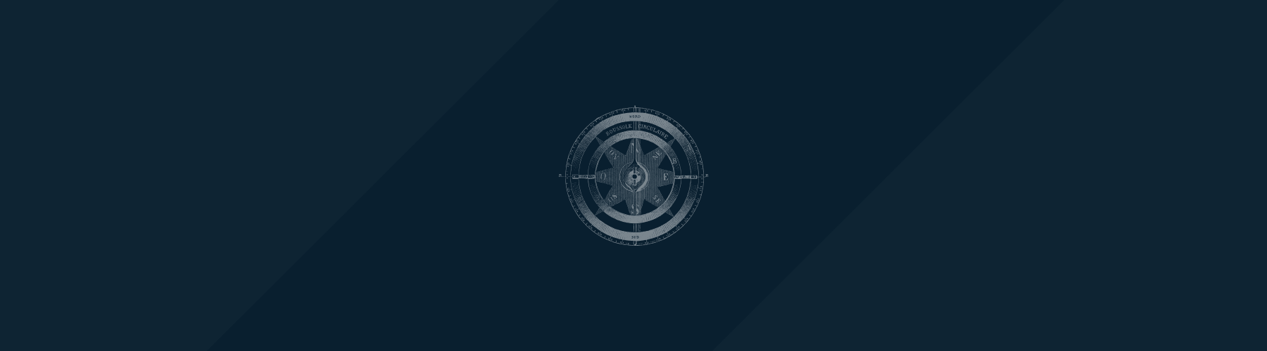 Dark blue background with a compass image overlaying a single stripe