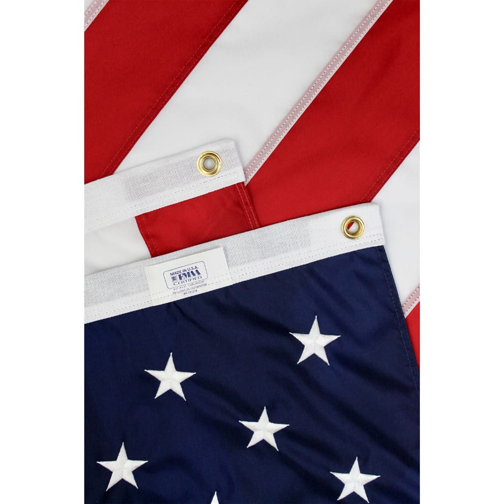 Solid brass grommets and reinforced header on a Fine Line Flag American flag