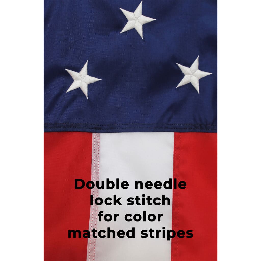 Close-up of lock stitching on a Fine Line Flag American flag