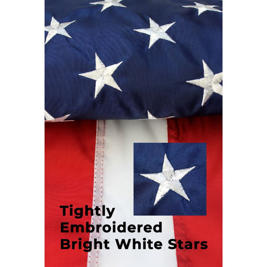 Close-up of stitching on the American flag