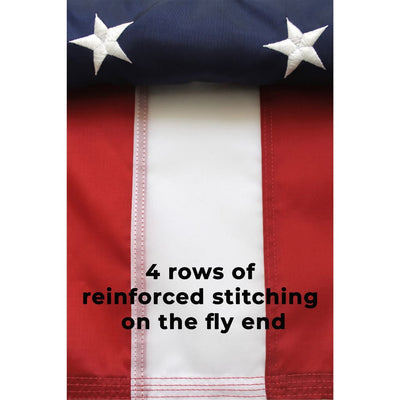 4 rows of stitching on fly end of 4x6 flag US