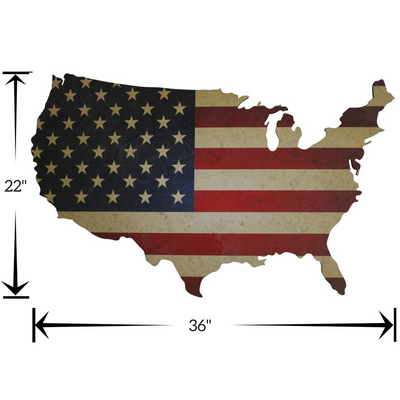 36 Inch by 22" wood US map with vintage American Flag print