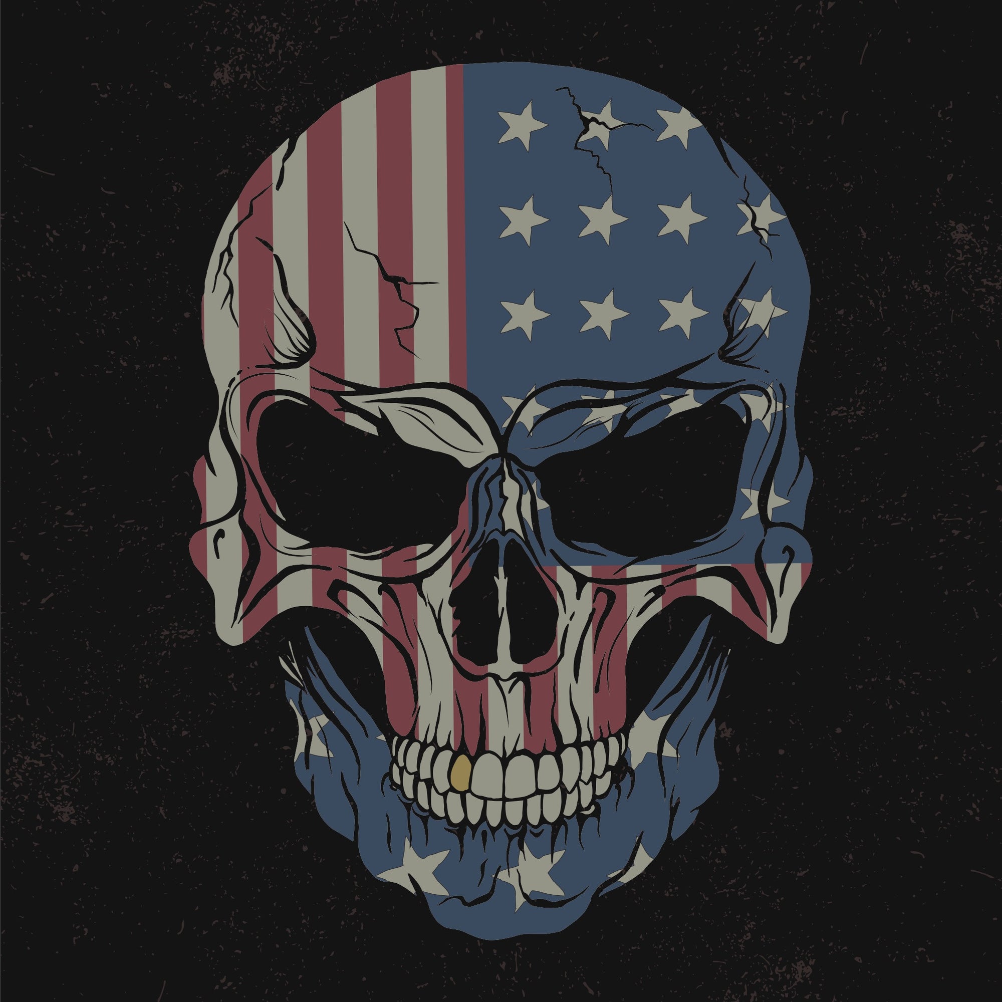 red white and blue US flag printed on skull