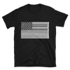 black tshirt with black and white bar code American flag design