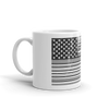 US flag in black and white bar code print on coffee and tea mug