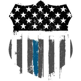 Police badge shape printed with thin blue line stars and stripes