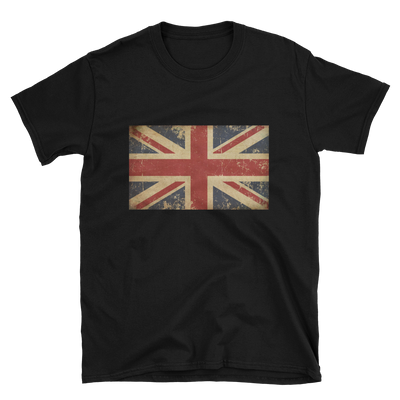 black t-shirt with shabby british flag print
