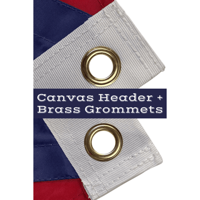close up of canvas header and brass grommets on Puerto Rico flag