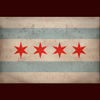 Chicago flag print with 4 red stars and 2 blue bars