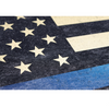 close up of thin blue stripe on black star field wood art