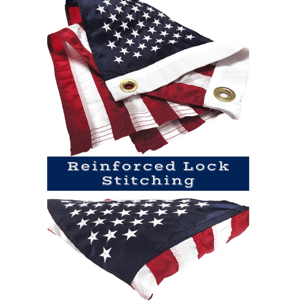 close up of 12x18 inch flag showing lock stitching