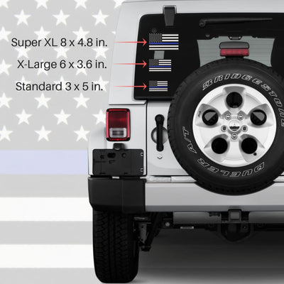 3 Size variations of Thin Blue Line decal on Jeep