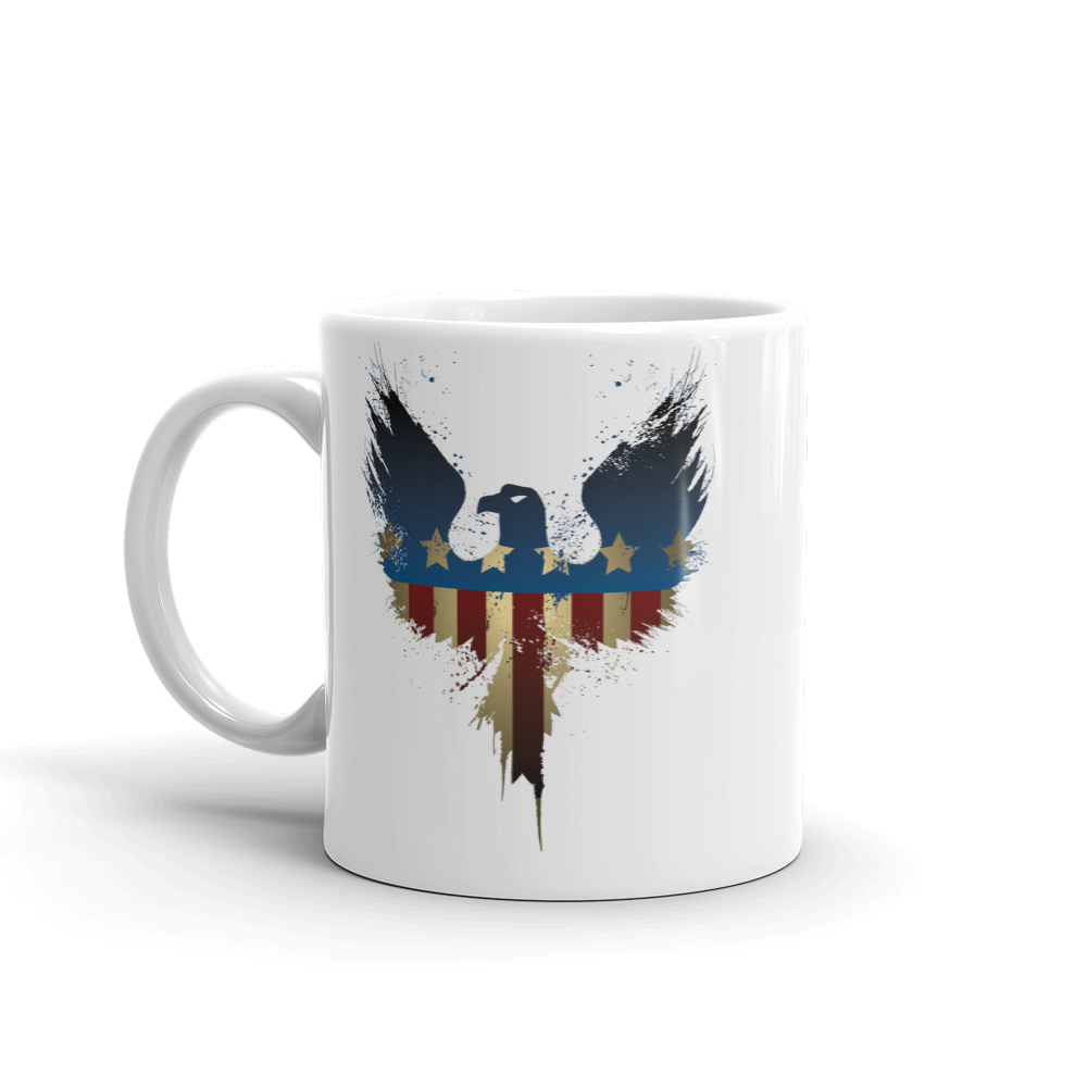Eagle with wings spread american flag on coffe mug