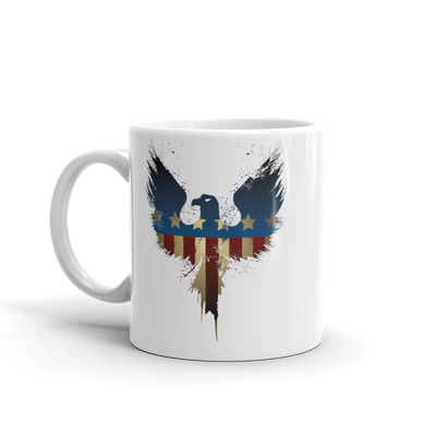 Eagle with wings spread american flag on coffe mug