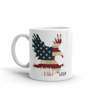 American flag printed on eagle landing on white coffee mug