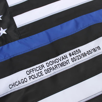 Custom Embroidery on Thin Blue Line Flag with Officer Name