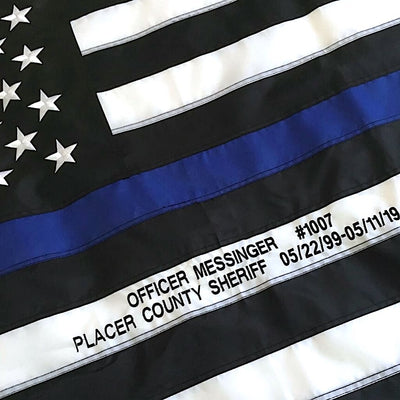 Thin Blue Line flag with Officer Name embroidered