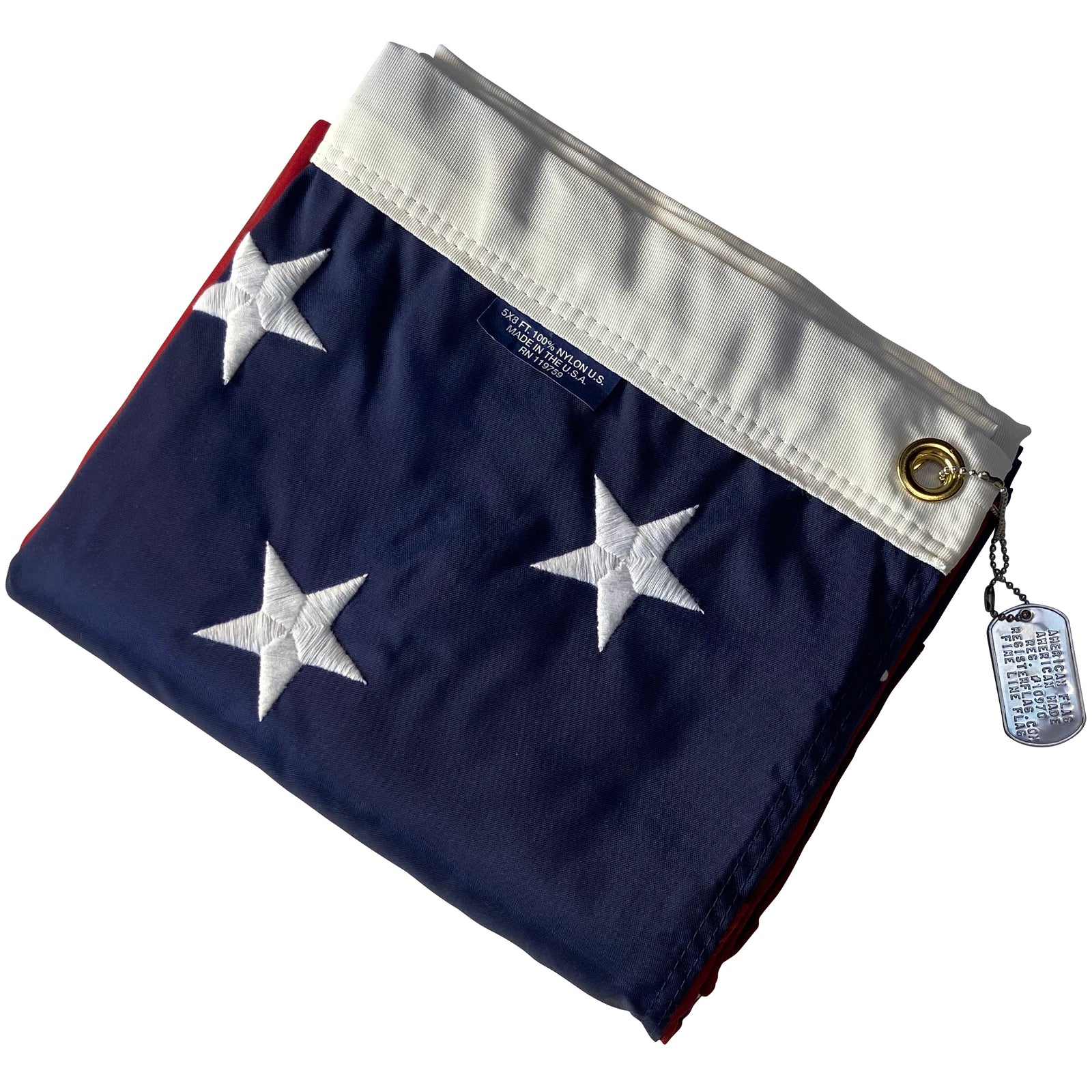 US Flag 5x8 foot folded with dog tag