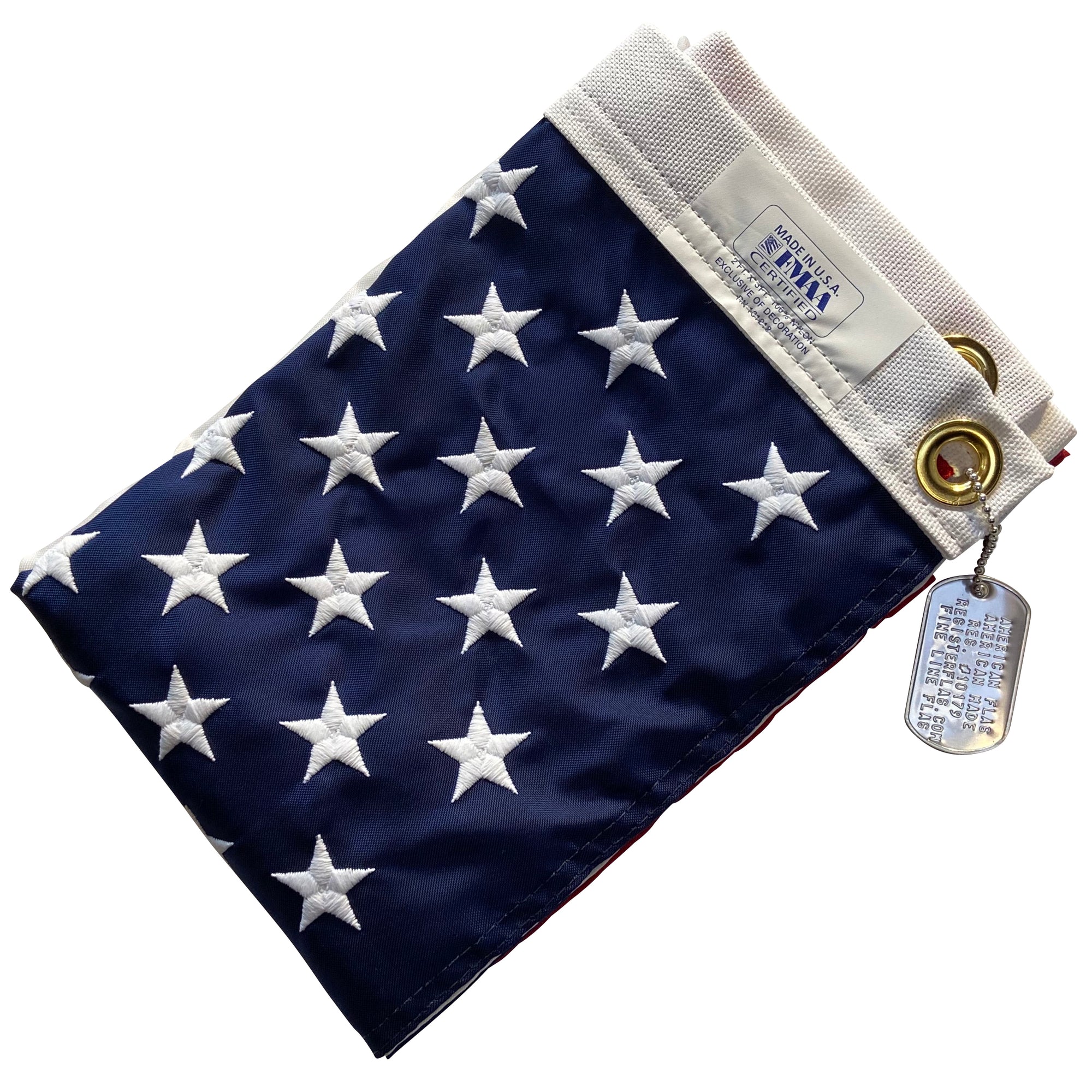 2x3 Foot American Flag folded with dog tag