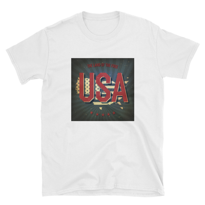 white t-shirt with land of the free USA print