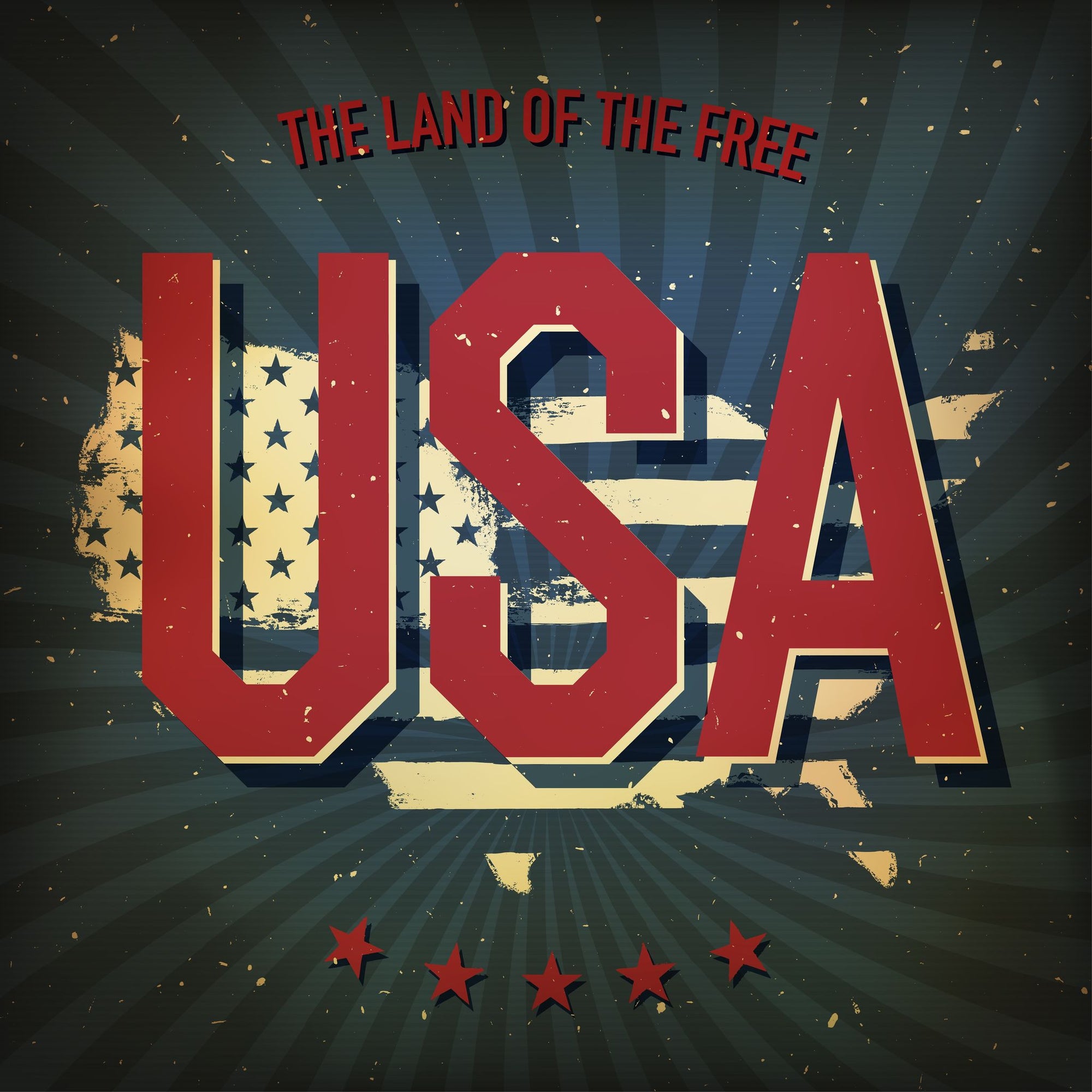 USA vintage print on US map cutout text the land of the free