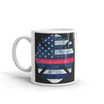 Maltese cross firefighter symbol printed on white coffee mug black white and red