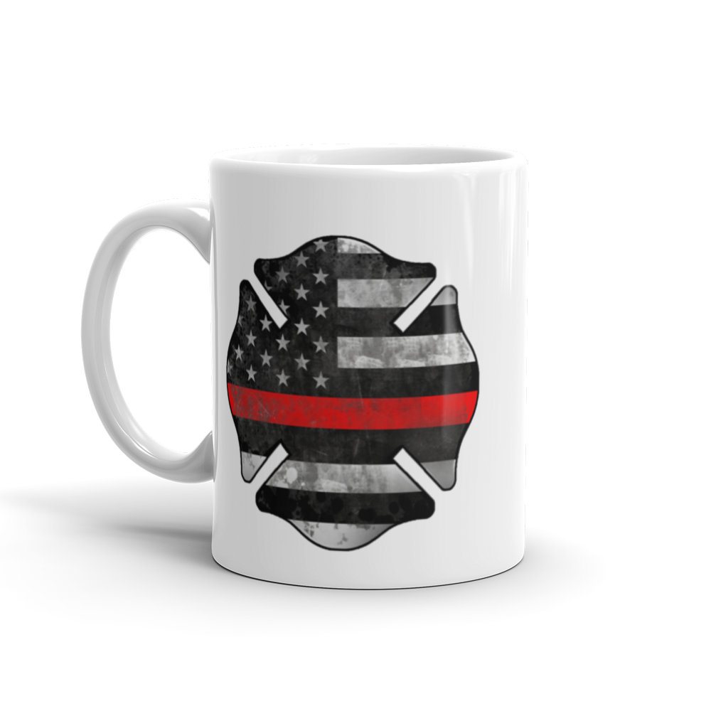 11 oz Mug Handle on left with Thin Red Line Cross