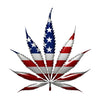 American flag printed on marijuana leaf red white and blue