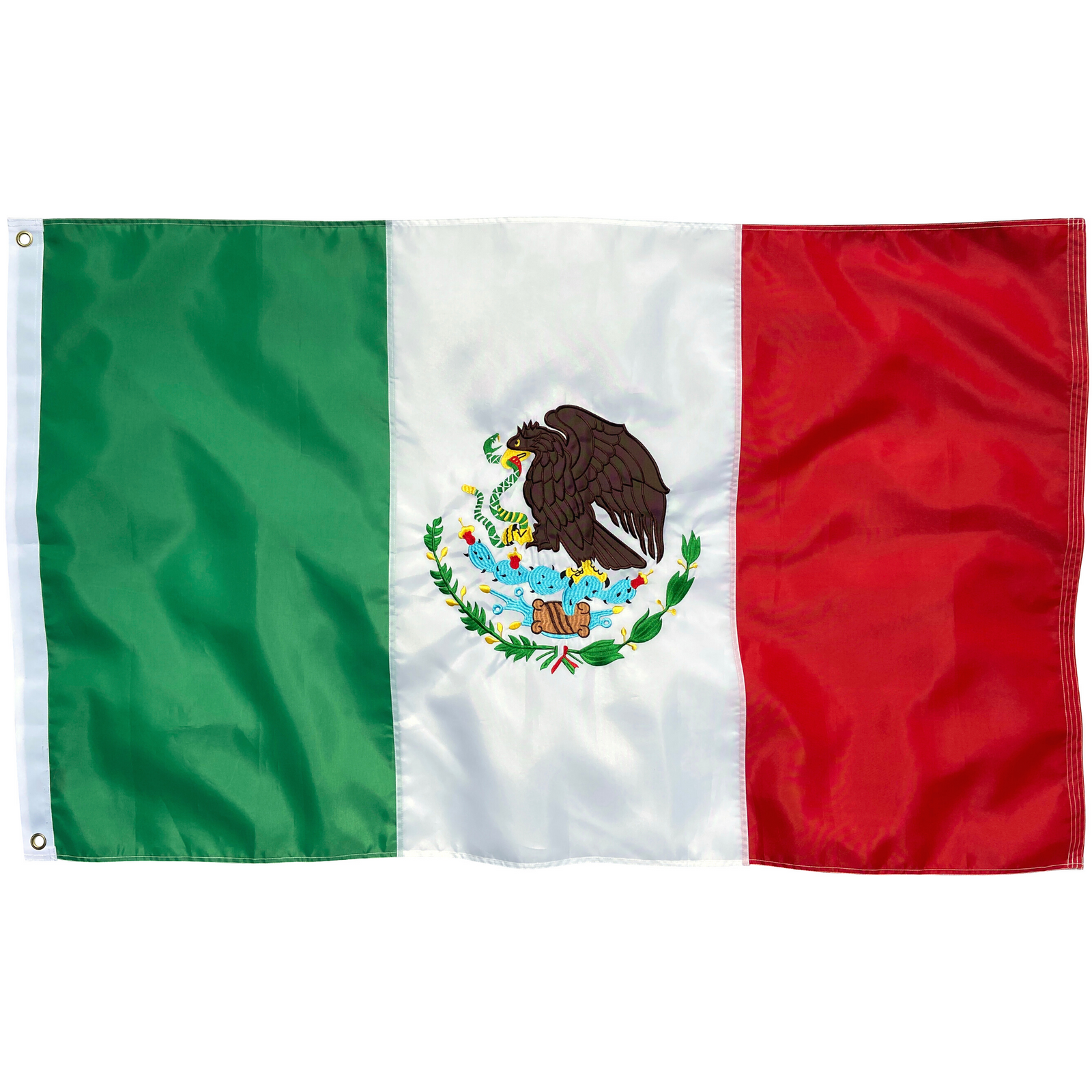 Flag | 3'x5' Flag of Mexico | Mexico Flag 3x5 Foot Nylon with Embroidered Coat of Arms | Fine Line Flag | Heavy Duty Outdoor Mexican Flag | Durable Nylon Flag with Brass Grommets & Canvas Header | Embroidered Mexican Eagle & Snake Emblem | Weather-Resistant Mexico Banner | Authentic-Looking Mexican Flag for Home or Business | Sewn Stripes for Added Strength | Vibrant Tricolor Display | High-Quality Mexican Flag for Patriotic Pride | Outdoor Display Flag of Mexico | Fine Line Flag | finelineflag