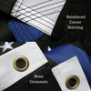 Close up of Thin Blue Line Flag stitching fly hem and brass grommets