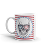 stars and stripes surround skull wearing flag sunglasses on coffee mug
