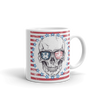 white 11 oz coffe mug with skull American flag print