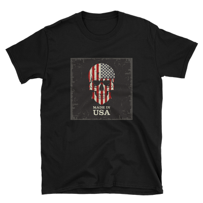 black t-shirt with American flag skull print